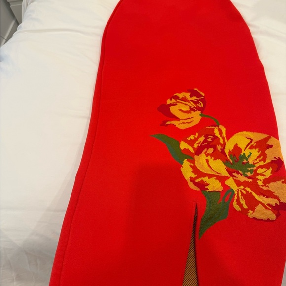 Lela Rose Strapless Red Dress with Yellow Floral Design - Picture 6 of 6